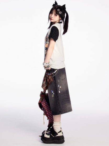 Cartoon Sticker Vintage Print Schwarz/Blau