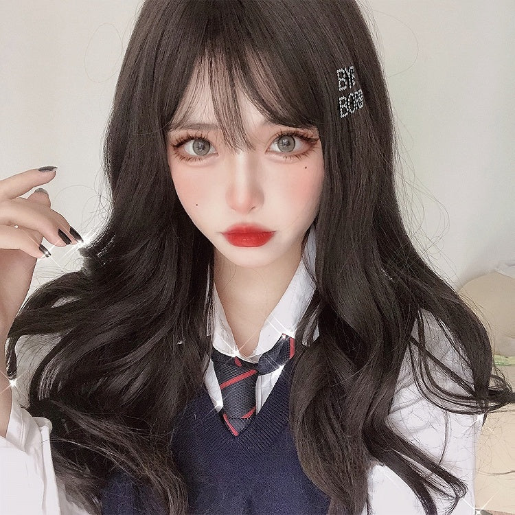 Schwarzbraune 60 cm lange gewellte Perücke mit Air-Pony