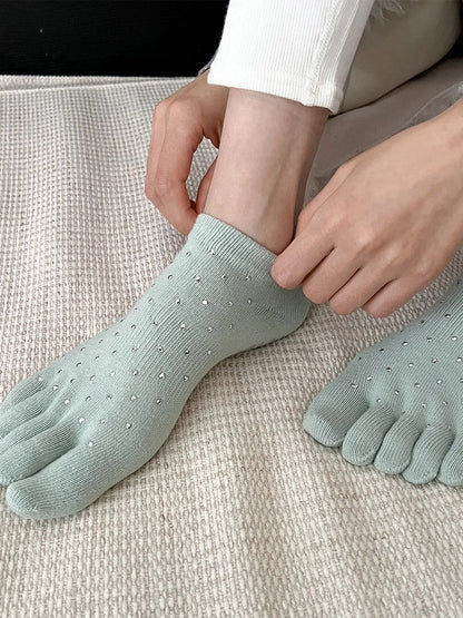 Socks Five-Toe Ankle Rhinestone-Embellished (5 Colors)