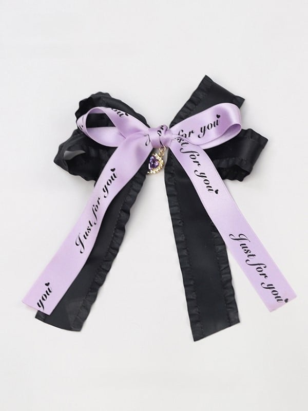 Schleife und großer Broschen-/Clip-Charm mit Kei-Schwarz/Rosa/Lila-Band-Akzent Jirai