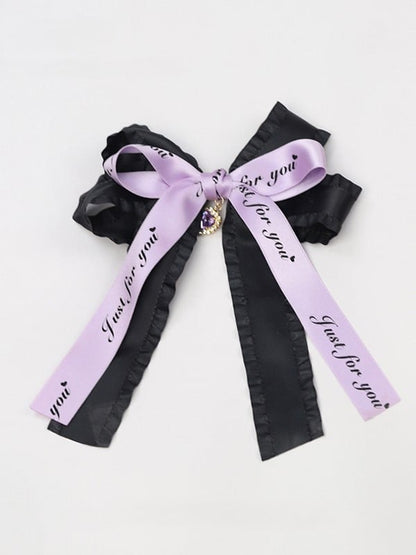 Schleife und großer Broschen-/Clip-Charm mit Kei-Schwarz/Rosa/Lila-Band-Akzent Jirai