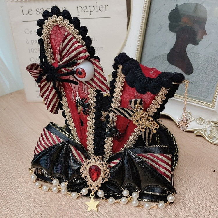 Black&Red Halloween Gothic Eye And Spider Decorated Bunny Ears Mini Hat