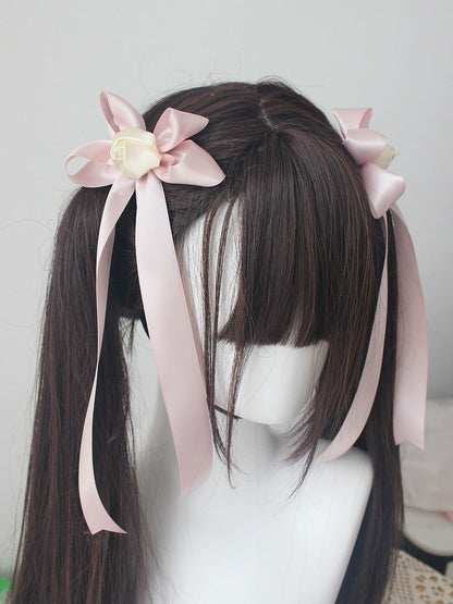 Rose Cream Pastel Clips Bow Pink Hair
