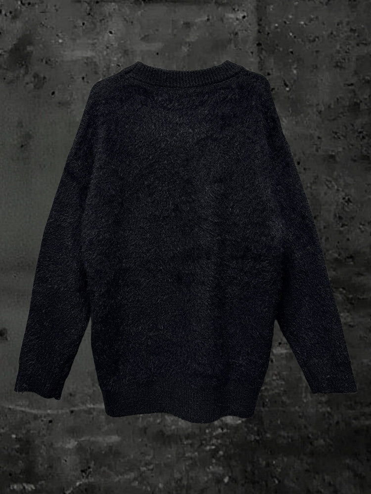 Appliques Punk Pullover Black Vibes Rock - Edgy Sweater Embroidered