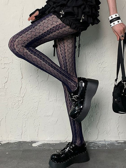Fashion Hollow-out Navy Blue Y2K Tights Gyaru Design