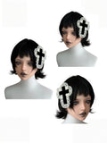 Gothic Cross & Lace Hairclip in Black and White Tones - Damn Girl