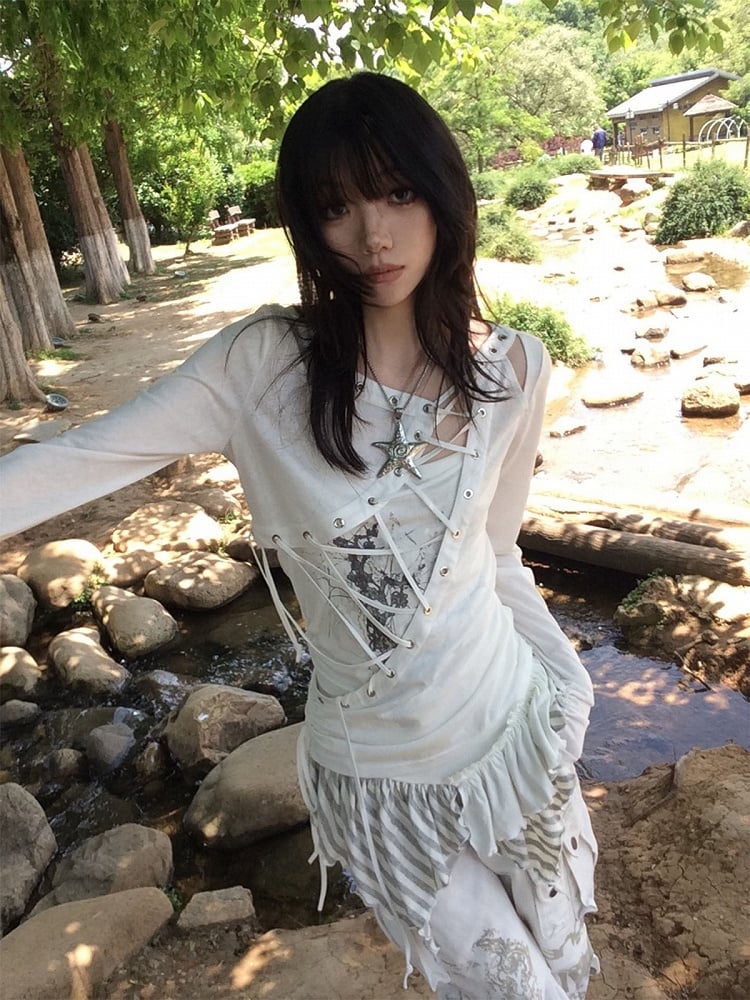 White Halter Top with Printed Pattern & Asymmetrical Hem - Blazed Field