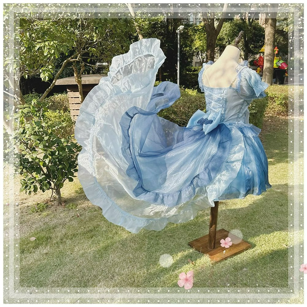 Lolita Bow Train Skirt Tail – Rose Gradient Detachable Back Veil