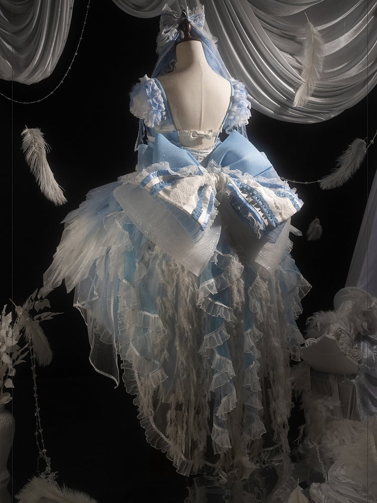 Blue Swan Feather Accented Lolita JSK Dress Set - Felinae Cookie