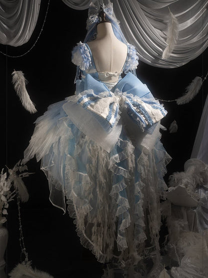 Blue Swan Feather Accented Lolita JSK Dress Set - Felinae Cookie