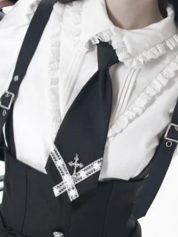 Lace Cross with Pre-Tied Accent Necktie Metal Black/Gray
