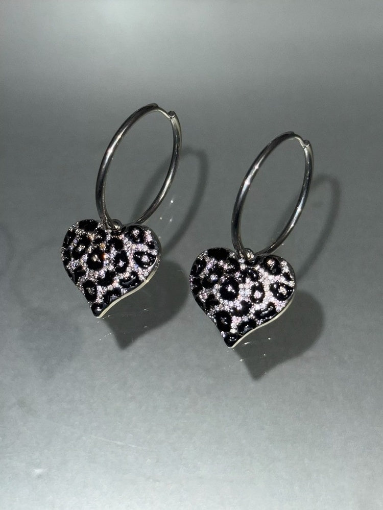 Leopard Heart Silver Earrings