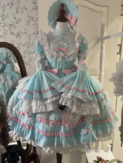 Plus Sizes Available Blue Gorgeous Old School Princess Lolita Cotton Dress