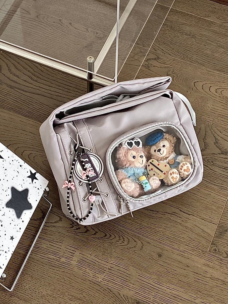 Transparent Pocket Ita Bag with Wide Straps