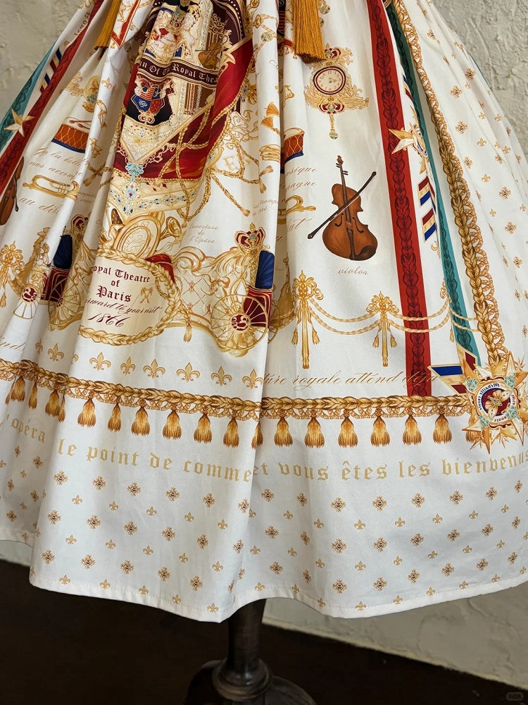 Short White Musical Print Peter Pan Collar OP Dress with Tassels - Crucis Universal Tailor Company