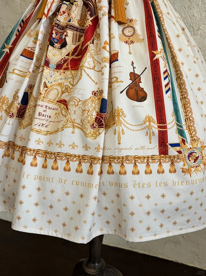 Short White Musical Print Peter Pan Collar OP Dress with Tassels - Crucis Universal Tailor Company