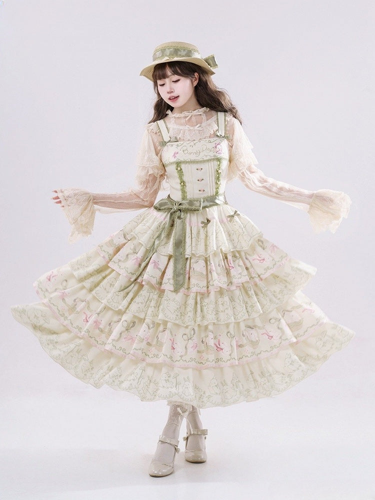 Tiered Print Skirt Jumper Lolita Bunny