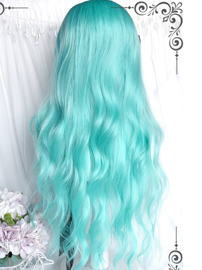 Wavy With Green Wigs 62cm Long Bangs Air