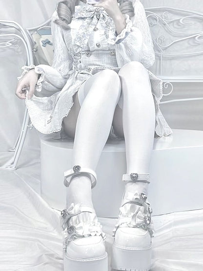 with Landmine Matte 10cm Heel Platform Rhinestones Chunky Glitter White Bowknot Shoes Style Heart