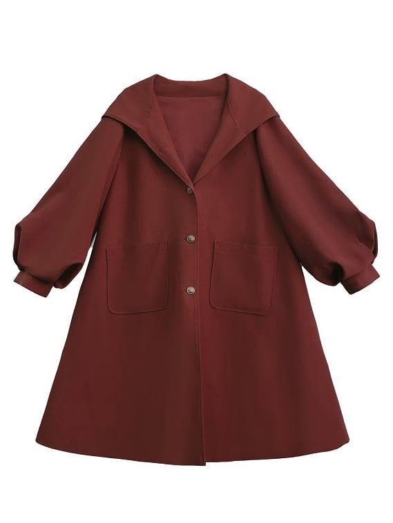 Roter Ballonmantel mit adretter Kapuze und langen Ärmeln