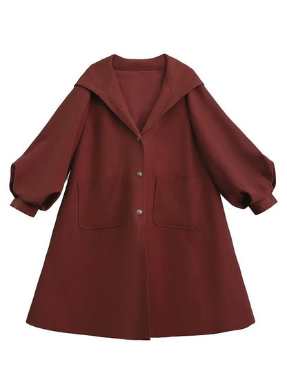 Roter Ballonmantel mit adretter Kapuze und langen Ärmeln