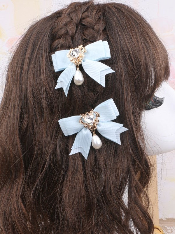 Bowknot Hairclip Color 4 Heart Jirai Kei Options Rhinestone Charm Pearl