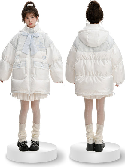 Alice in Wonderland Alice Tweed Patchwork White Hooded Down Jacket