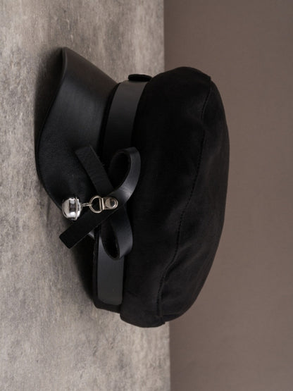Black Decorated Design Gothic Bell Hat Charm Bowknot Beret Buckle