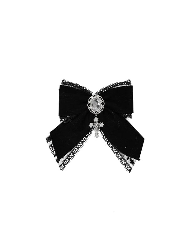 Bowknot with Charm Brooch Cross Black