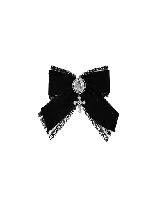 Bowknot with Charm Brooch Cross Black