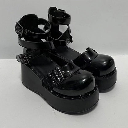 Punk Black Platform Crisscross Shoes Details Design with Studs