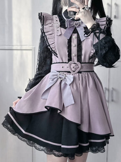 Details Bowknot Heart Kei PurpleBlack Rhinestone Decorated Jirai