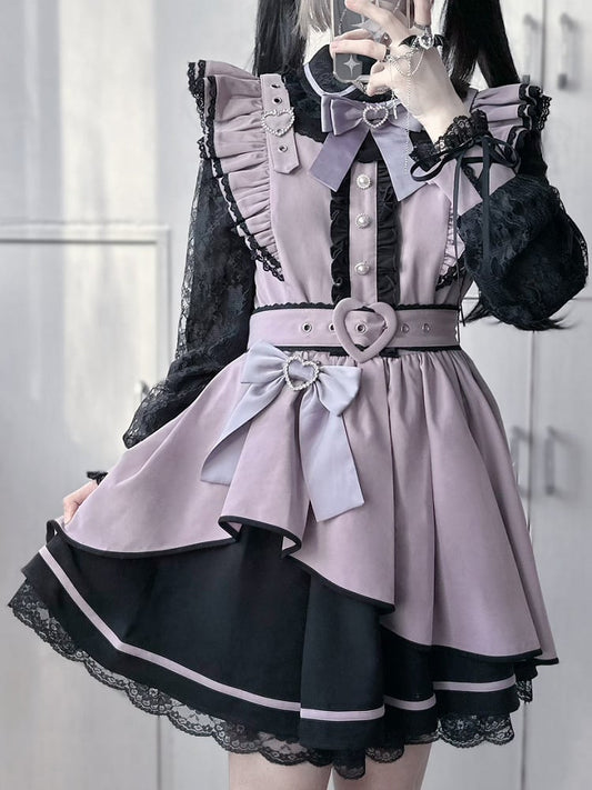 Details Bowknot Heart Kei PurpleBlack Rhinestone Decorated Jirai