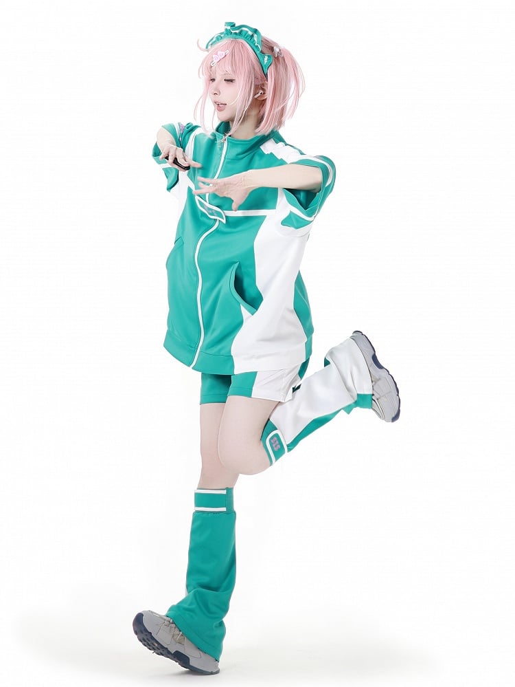 Jirai Kei Sports Shorts Green White Colorblock Design