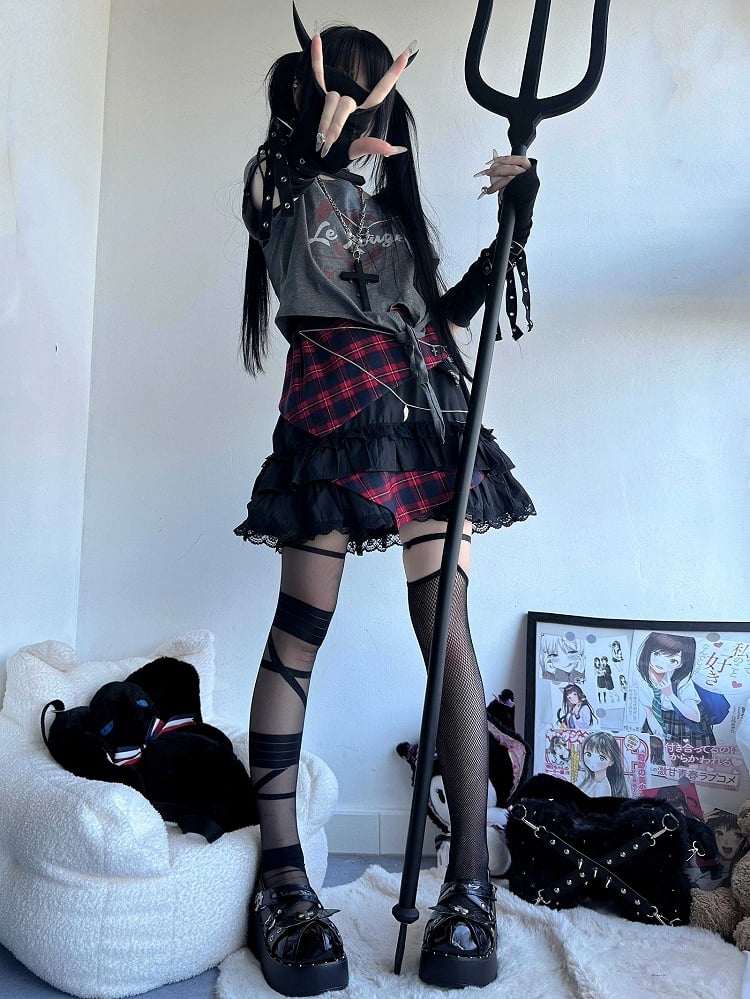 ジライブラックスカートレーストリムアイドルチェック柄ケイティアード