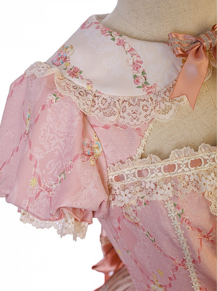 Peter Pan Collar OP Dress in Sweetheart Pink with Doll Theme, Lolita Style - Alice Girl