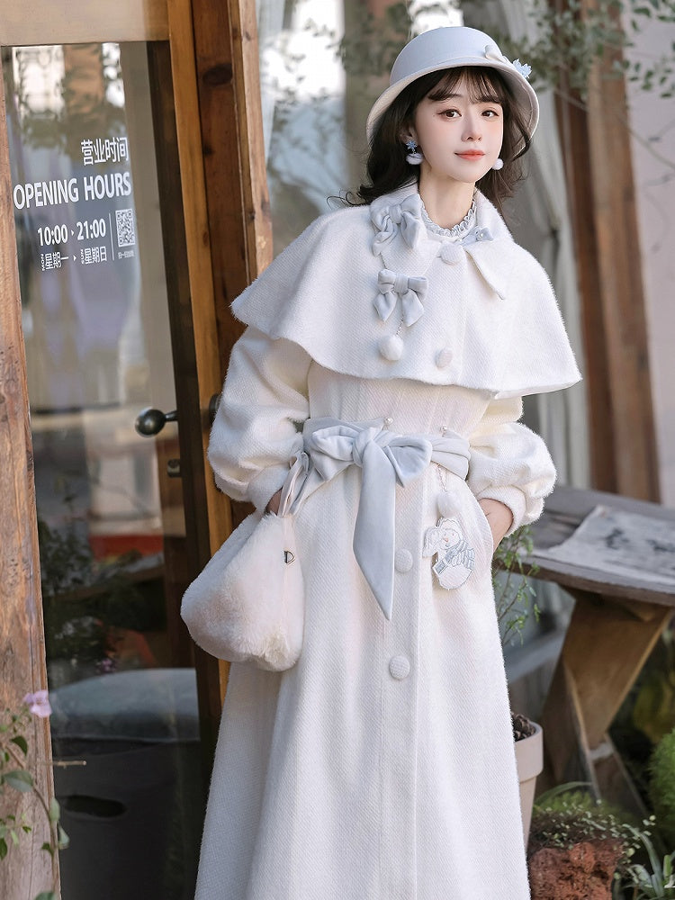 Embroidered Lolita Skirt Winter Set Snowman Blue White Coat Top Elegant + Knitted Castle