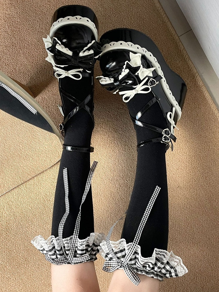 Calf White Cuff 2 Plaid Socks Pattern Options Black Ruffled