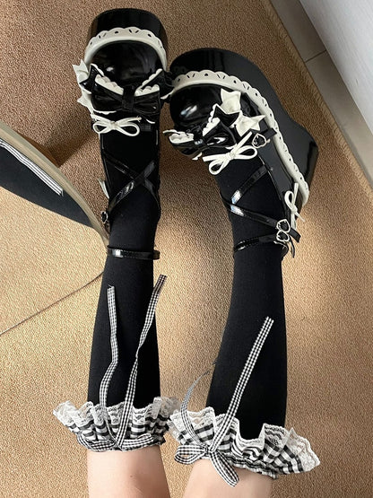 Calf White Cuff 2 Plaid Socks Pattern Options Black Ruffled