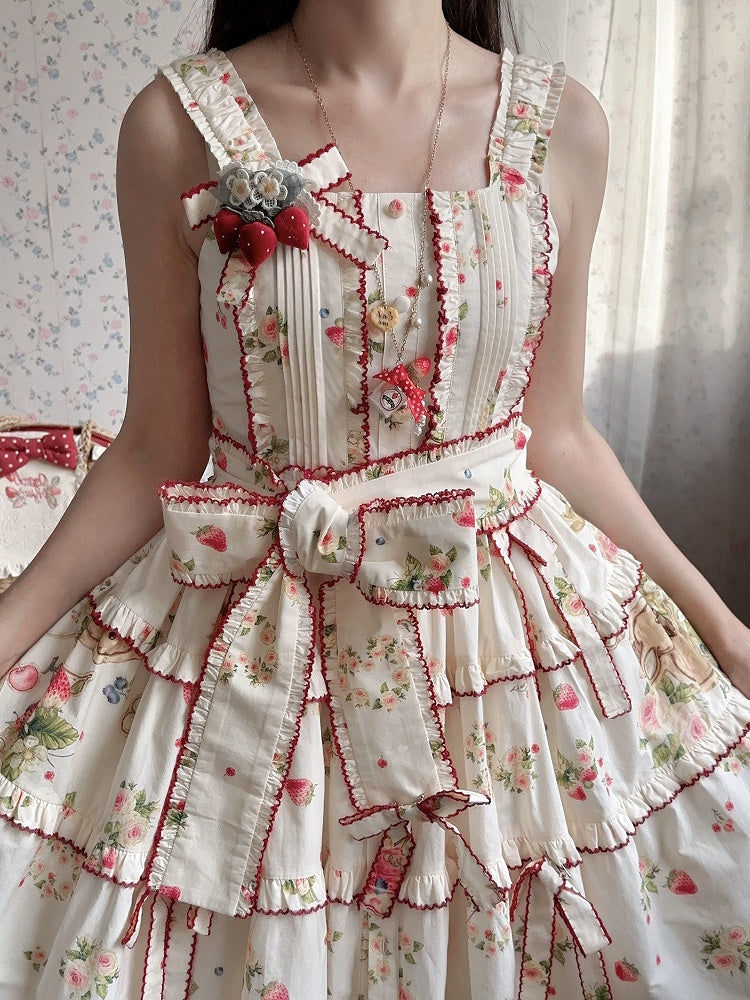 Bunny Pink House Kleid Saumdruck Lolita Red Fashion und Erdbeere