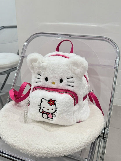 White & Pink Plush Cat Backpack - IVONA boutique
