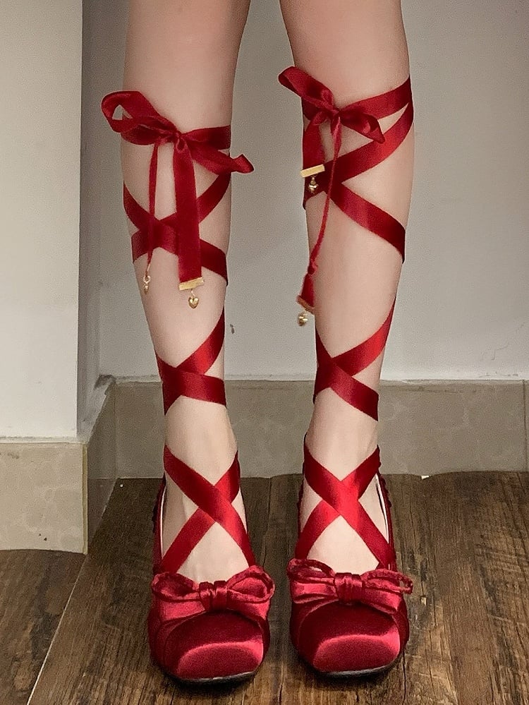 Elegante Weinrote Schleife Top Straps Janes Abnehmbare Schnalle Mit Doppelter Schnalle am Knöchel