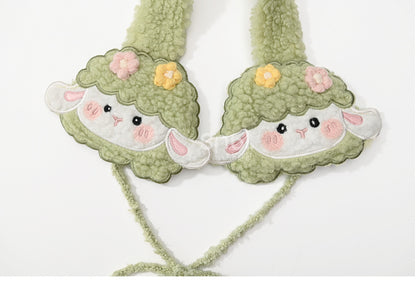 グリーンのキュートなラムフリースイヤーマフ