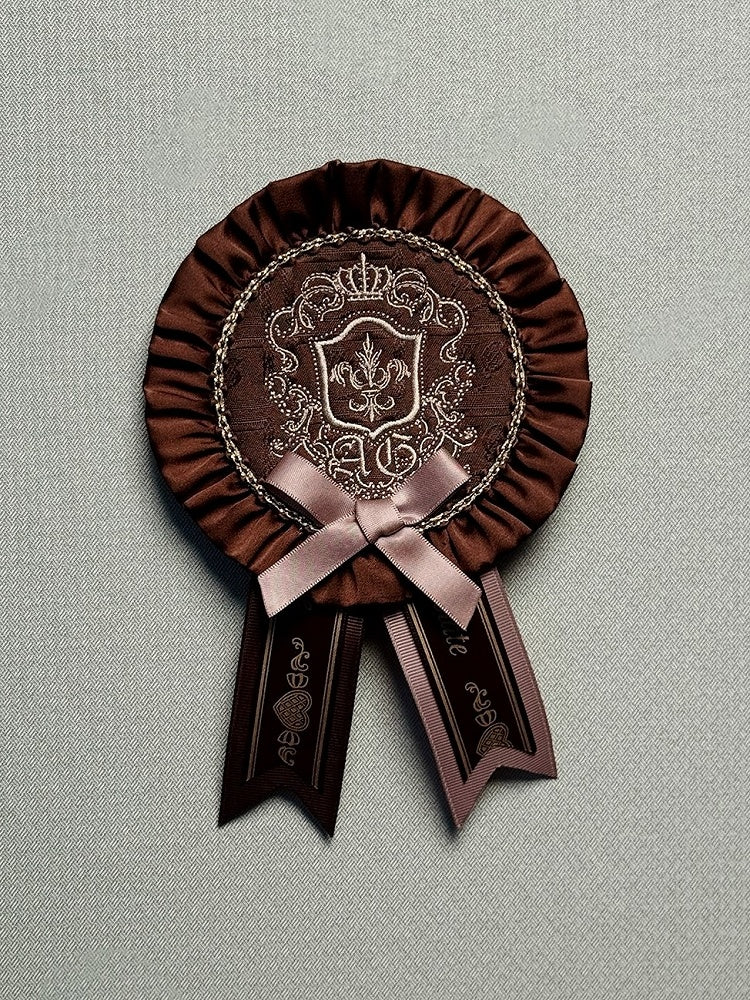 Embroidered Badge Lolita Circular Chocolate Brown/Mint Green