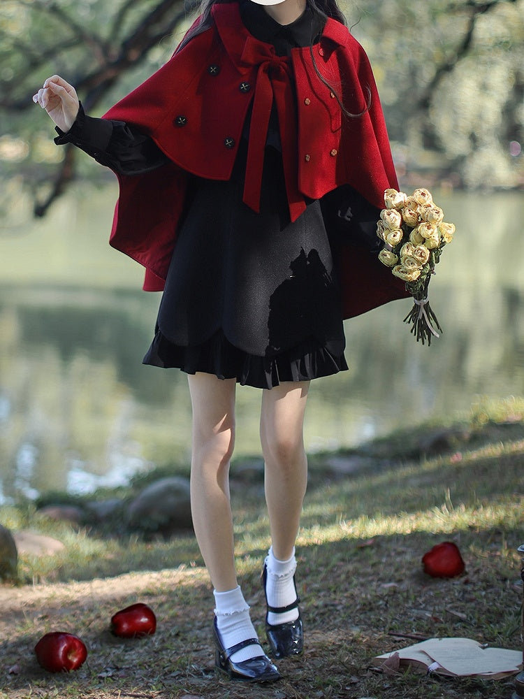 Pleating Trim Black Fake Scalloped Details Edge Two-pieces Dress