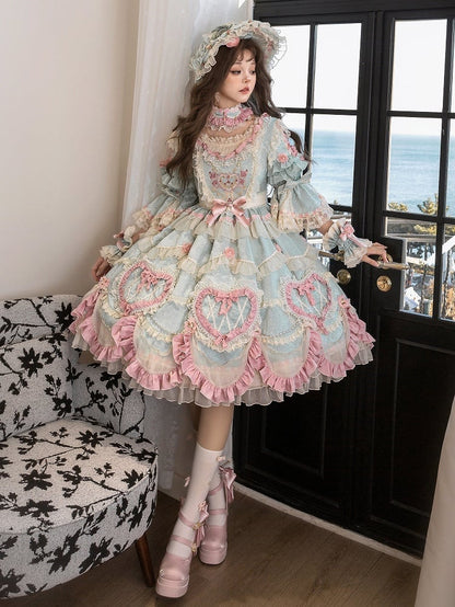 Wunderschönes Hanayome Lolita-Kleid mit Rosettenstickerei und Perlenkettendetails in Mintgrün