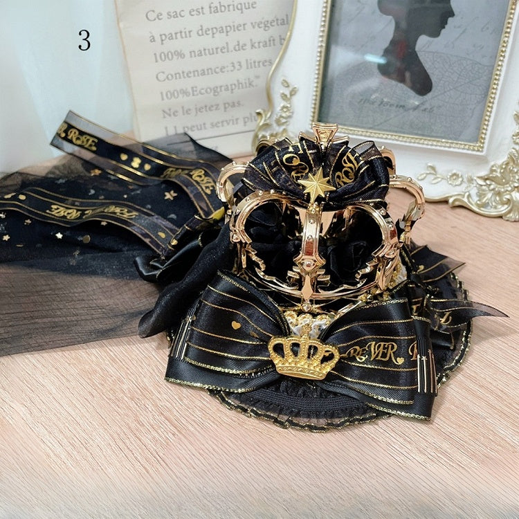 Hime Lolita Floral Design Bowknot Details Crown Mini Hat