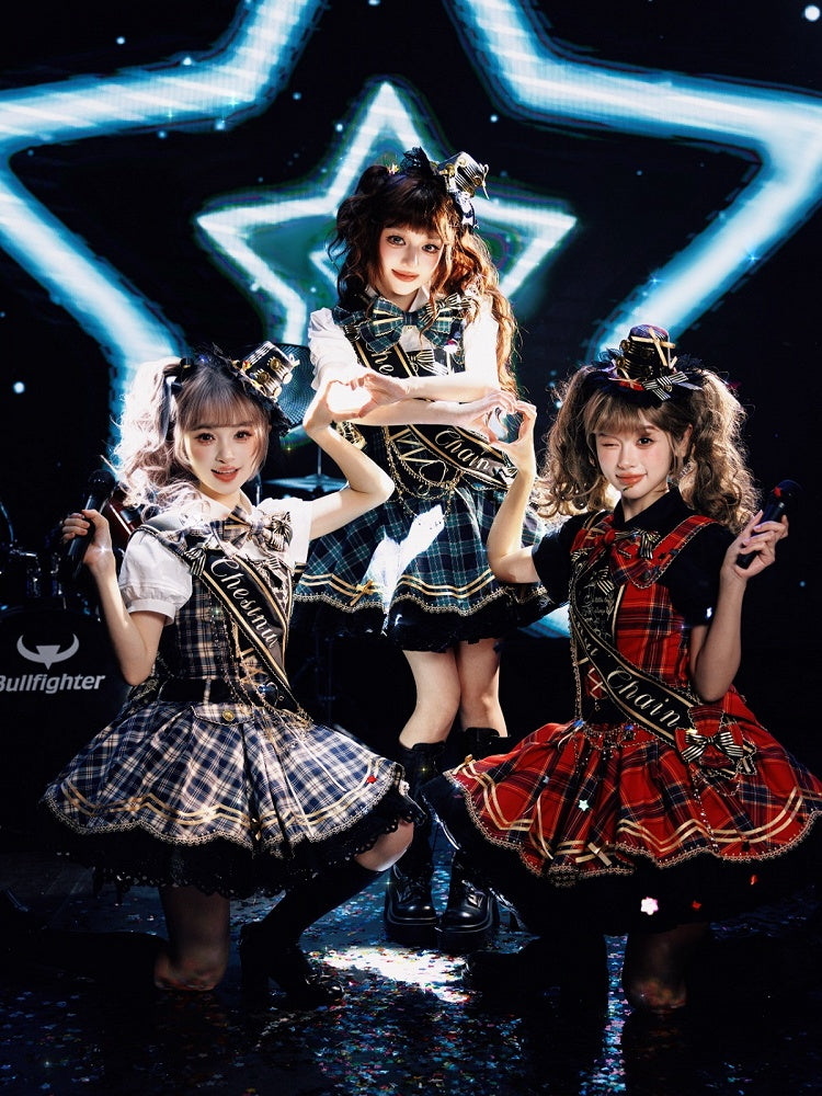 Red / Green / Blue Idol Lolita Plaid Bowknot KC or Mini Top Hat - LiLi Chain