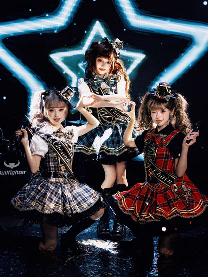 Red / Green / Blue Idol Lolita Plaid Bowknot KC or Mini Top Hat - LiLi Chain