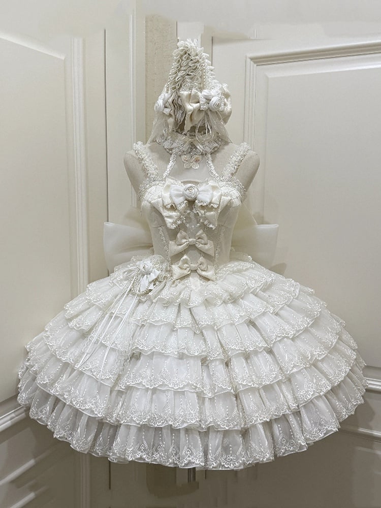 Neckholder-Kleid in Beige mit Lolita-Ausschnitt und Balletcore-Prinzessin Sweetheart